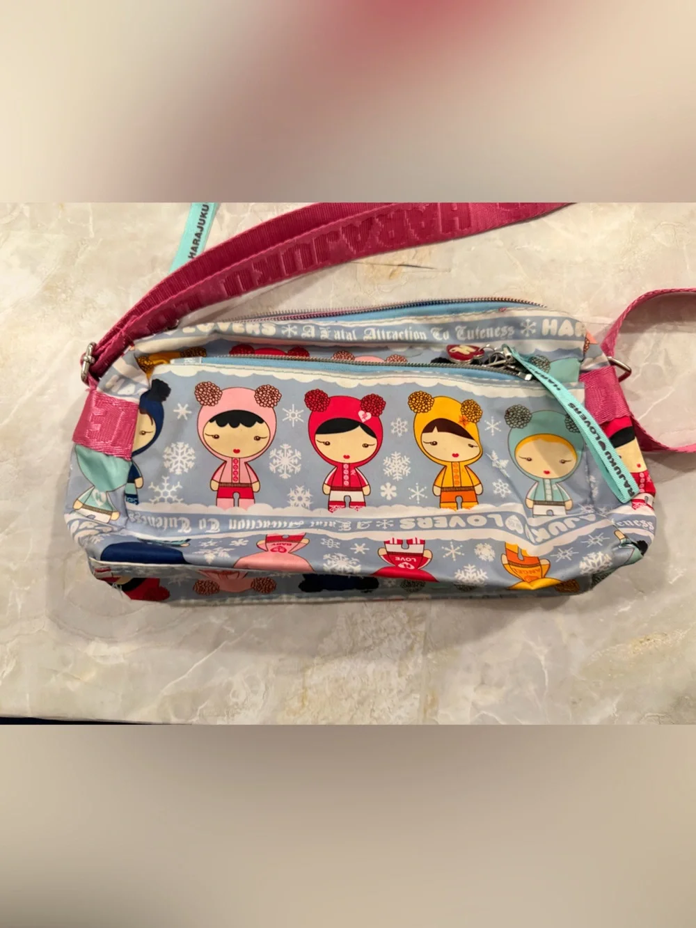 Harajuku Lovers Pink and Light Blue Kids Character Crossbody Bag